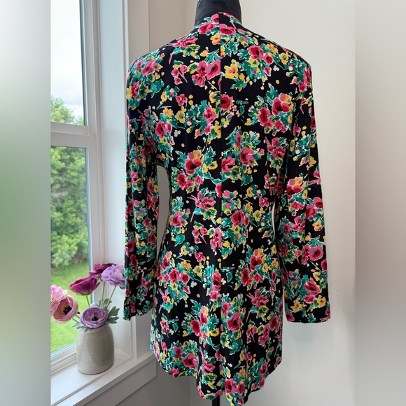 Norton McNaughton Vintage Floral Open Blazer Black Shoulder Pads Women Size 10 - Picture 2 of 6